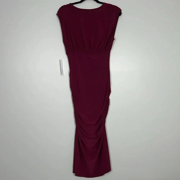 Timing Dark Boysenberry Bodycon Midi Dress - Size Medium - NWT - Deep V Neck - Picture 7 of 11